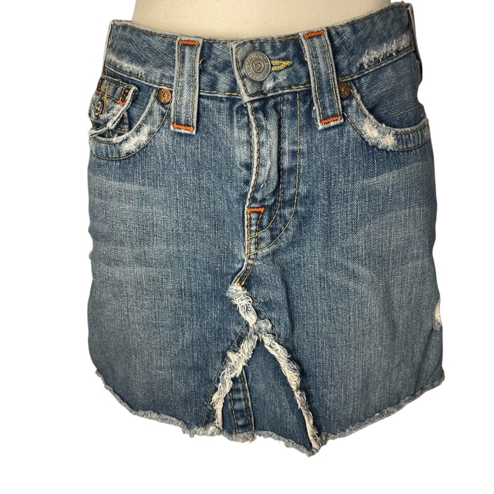 Vintage True Religion Denim Mini Skirt Distressed‎ Size 28 M0220